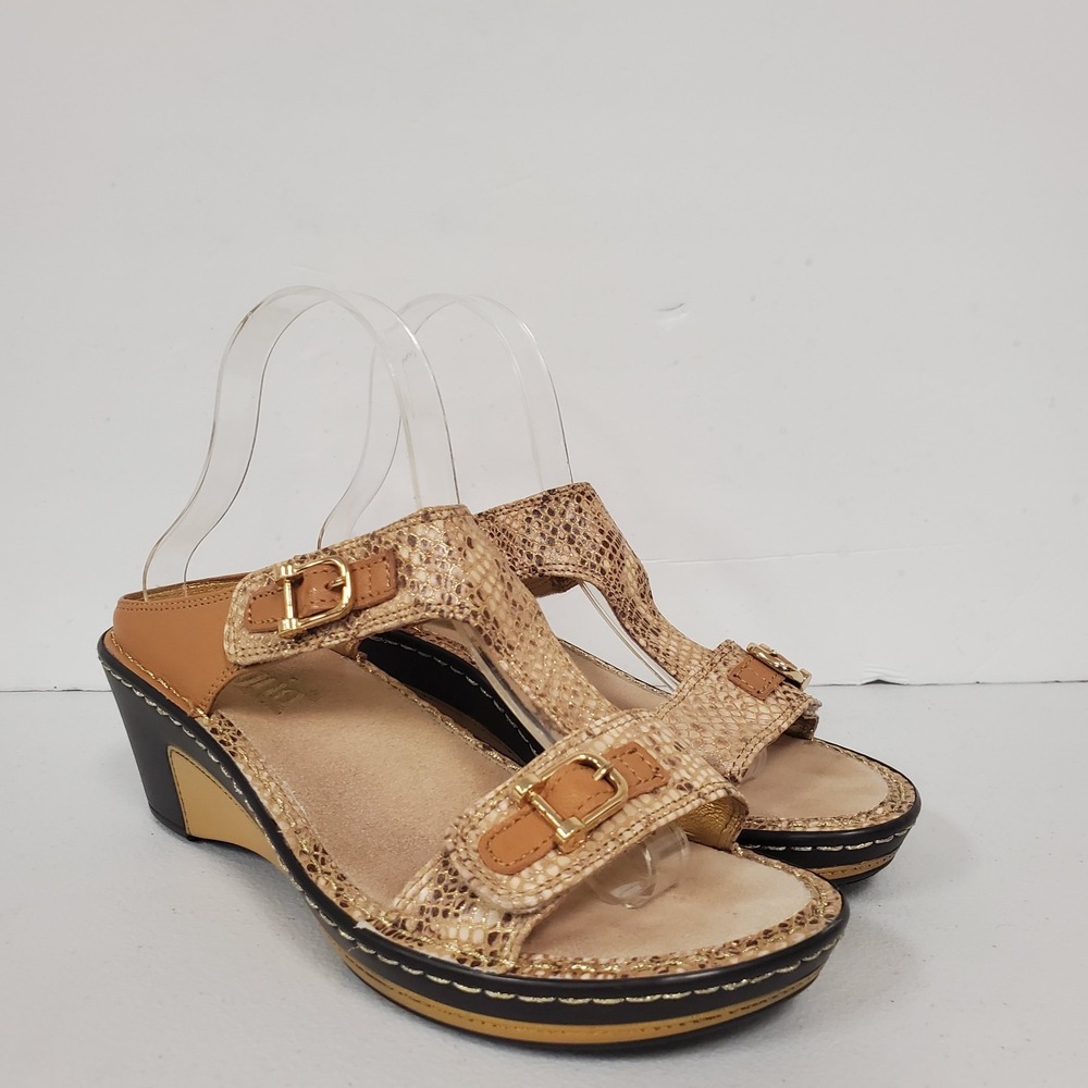 Alegria Lara T Strap Wedge Sandals Size 38 EUR 8/8.5 US Snake Print Comfort